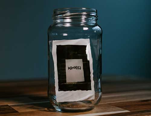 Sage celebrates 40 years - a glass jar with a note saying memories in it