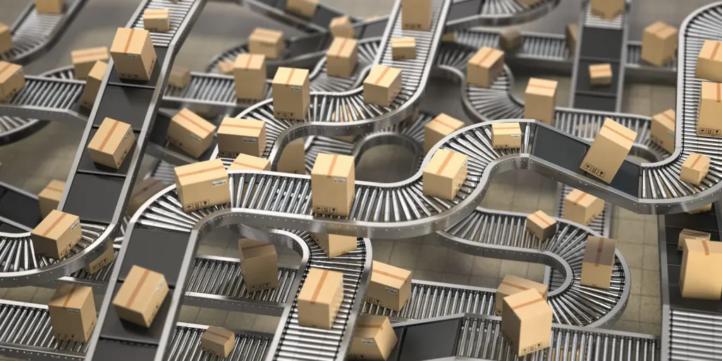 boxes on production line showing concept of ERP Enterprise Resource Planning