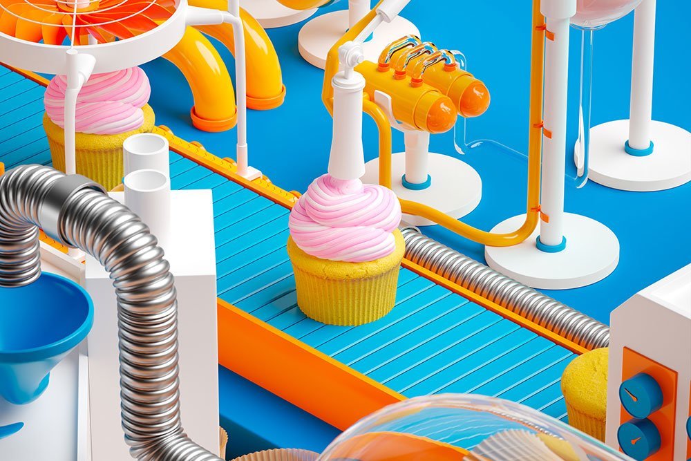 Food ERP - AI image of food on a conveyor belt