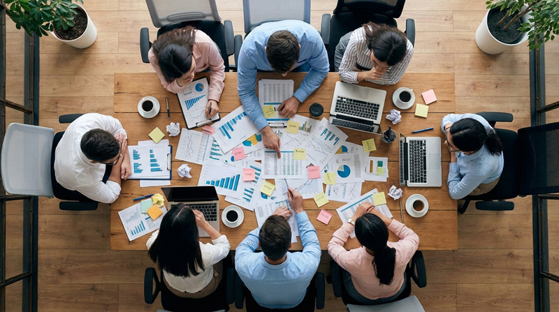 table-meeting-view-overhead Unordered Business Finance