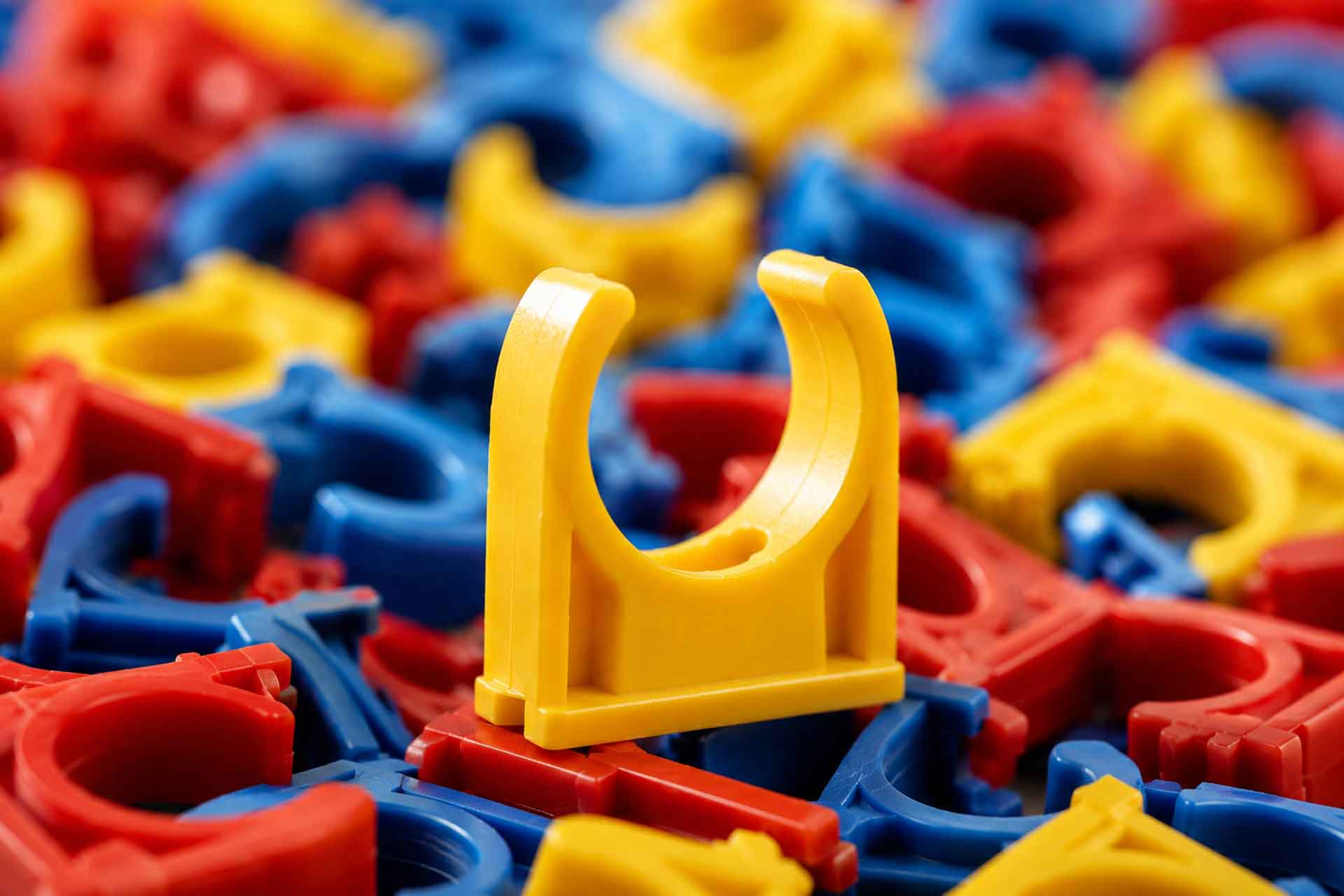 Colourful collection of pipe clips