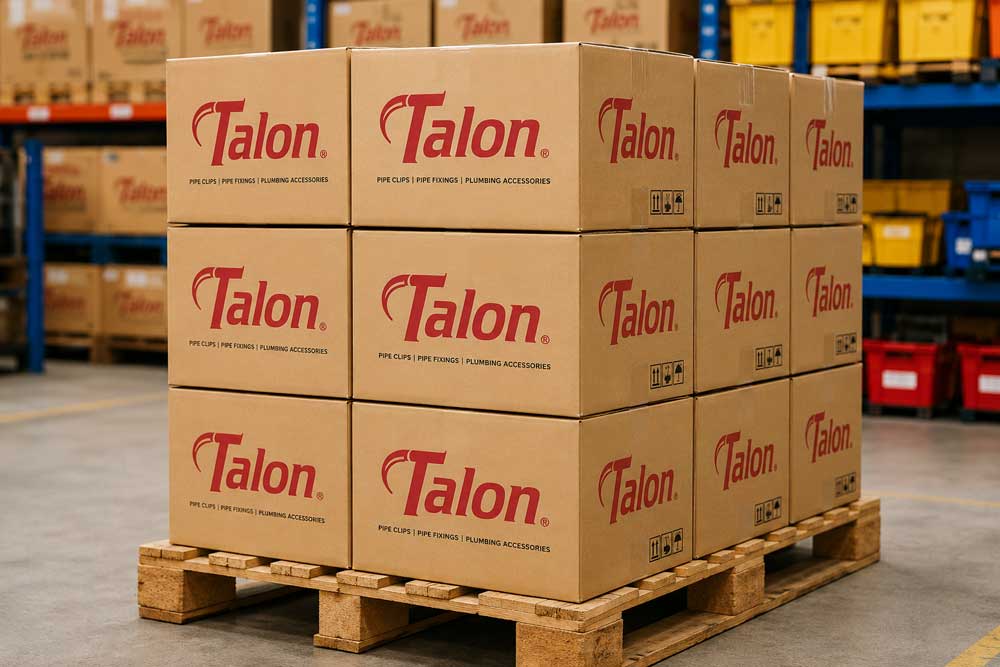 Talon-Manufacturing-pallet Talon Manufacturing - Pallet of boxes in warehouse