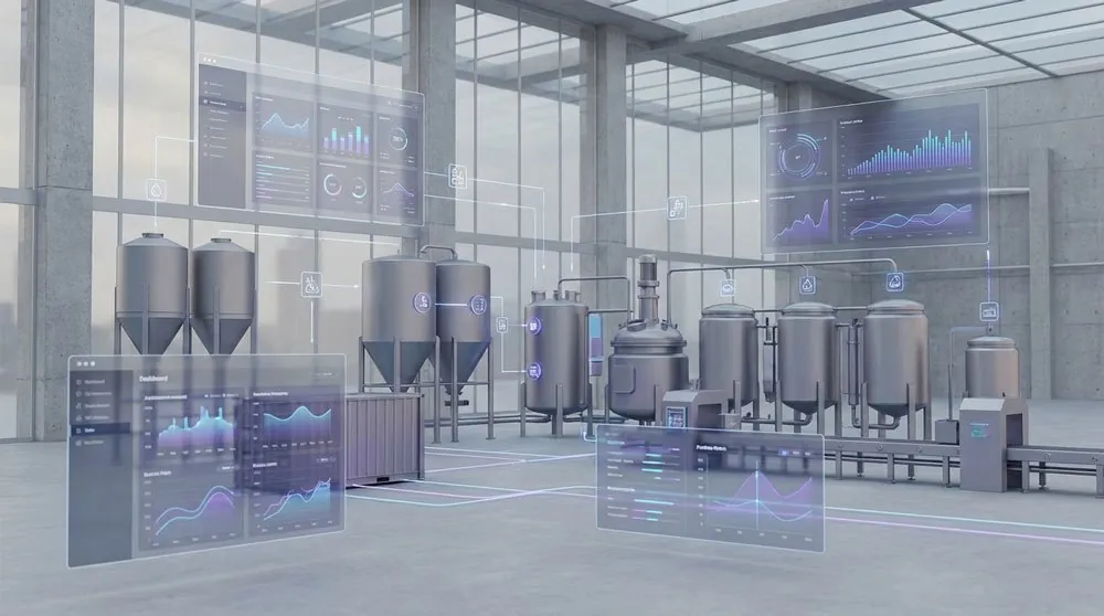 Chemicals-ERP-AI-Image—web Concept image showing Inventory, Production & Data-Driven Decisions