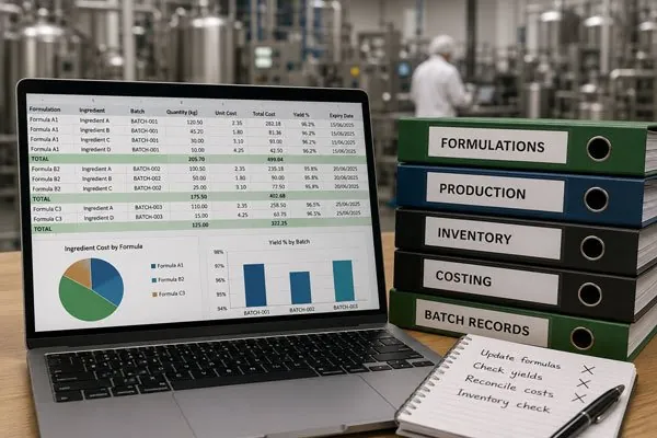 Spreadsheets in ingredient manufacturing environment