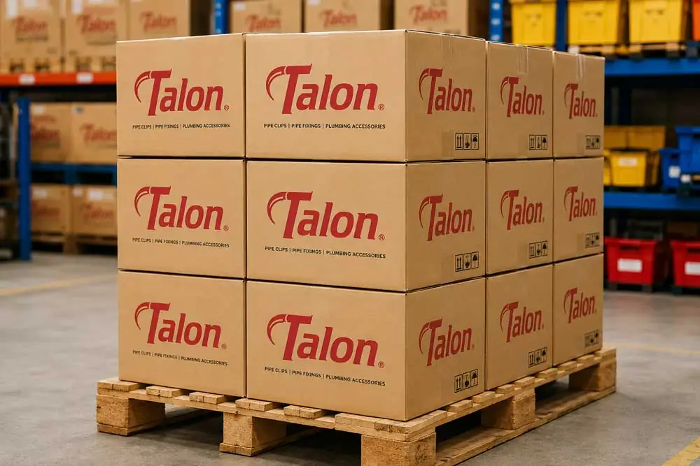 Talon-Manufacturing-pallet Talon Manufacturing - Pallet of boxes in warehouse
